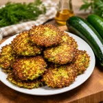 Golden crispy zucchini fritters with cheese served with yogurt sauce